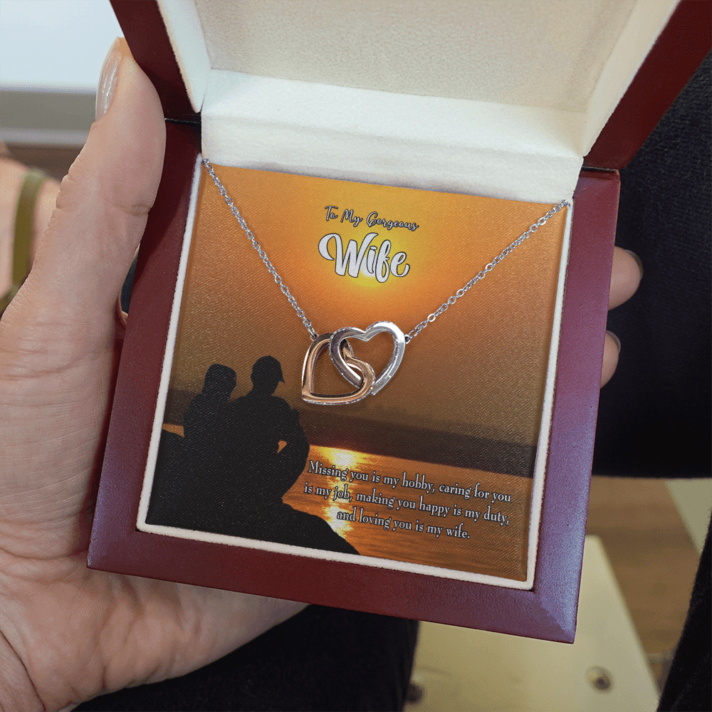 Wife Gift For Wife Birthday Missing You Inseparable Love Pendant 18k Rose Gold Finish 16� - Interlocking Hearts Necklace