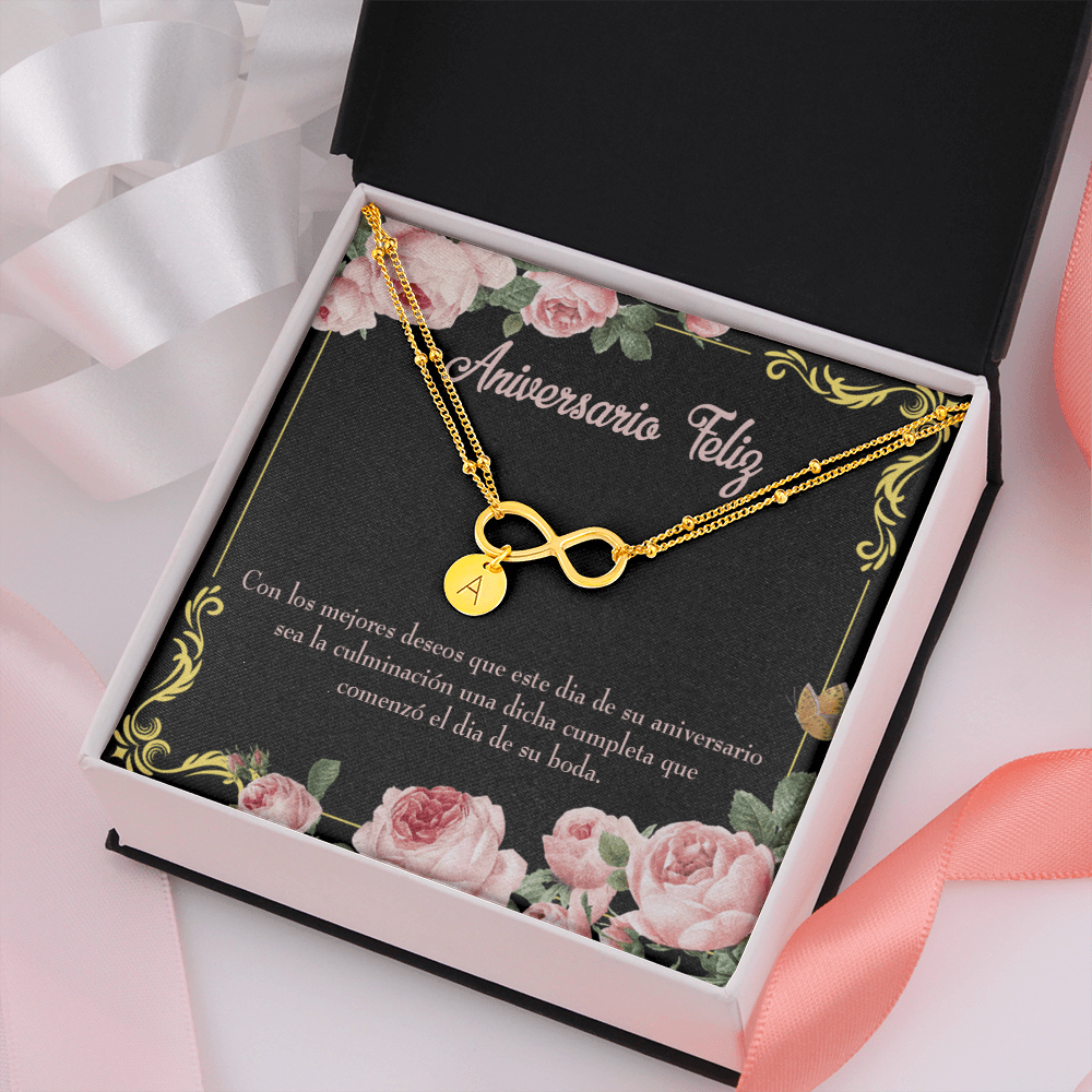 To My Wife Aniversario Feliz Infinity Bracelet With Initial Charms - Infinity Bracelet