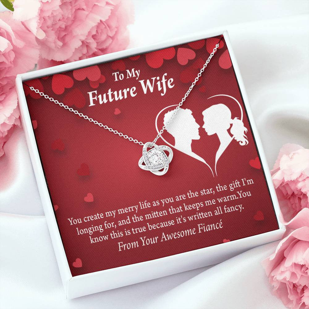 Wife Message Card To My Future Wife Merry Life Love Knot Pendant Necklace Stainless Steel W Cz Stone - Luxury Love Knot Necklace Meanful Gift Idea For Her/Him