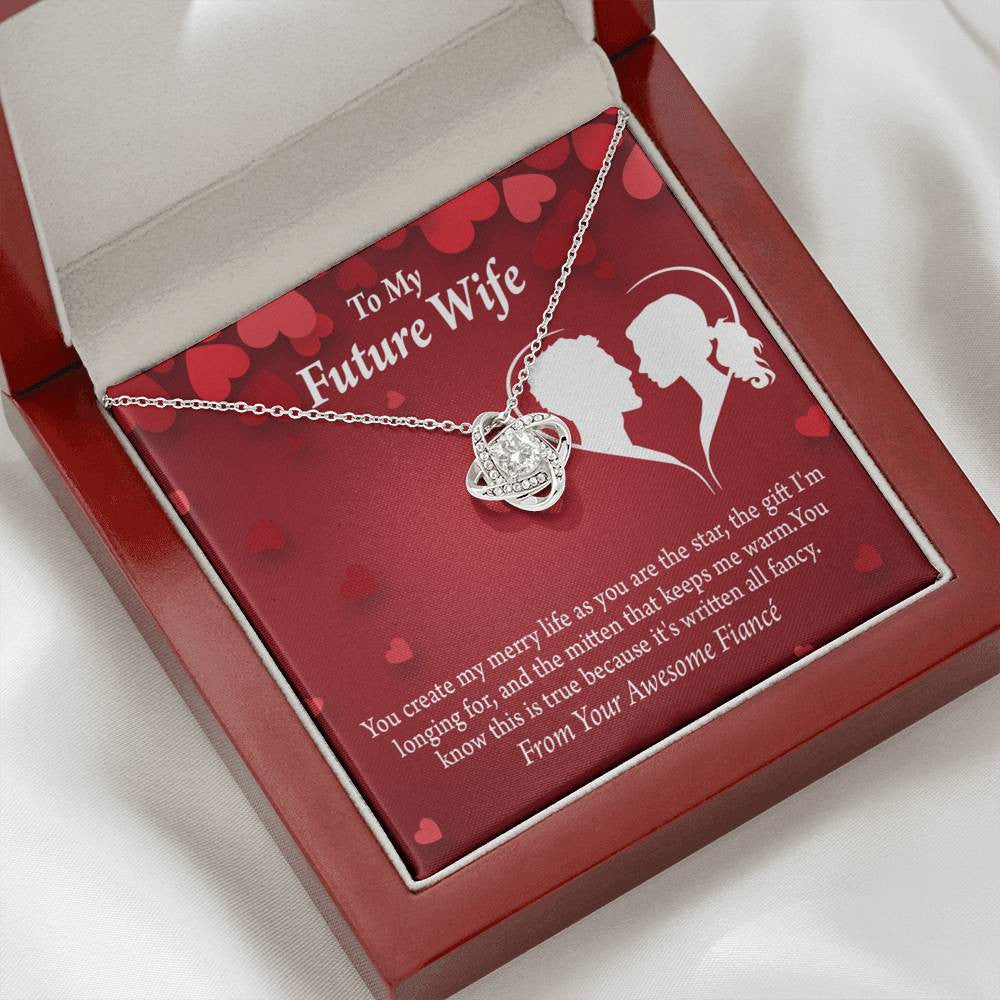 Wife Message Card To My Future Wife Merry Life Love Knot Pendant Necklace Stainless Steel W Cz Stone - Luxury Love Knot Necklace Meanful Gift Idea For Her/Him