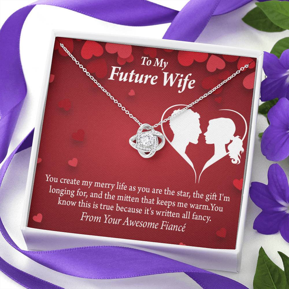 Wife Message Card To My Future Wife Merry Life Love Knot Pendant Necklace Stainless Steel W Cz Stone - Luxury Love Knot Necklace Meanful Gift Idea For Her/Him