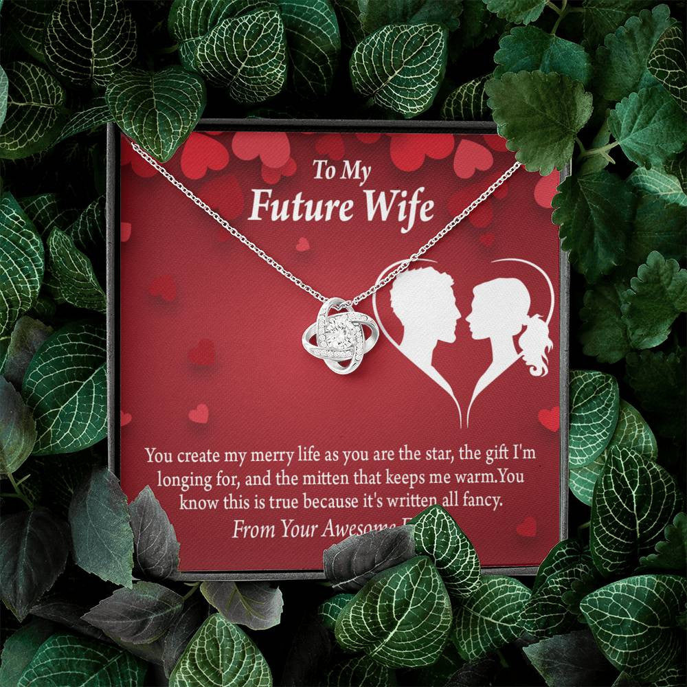 Wife Message Card To My Future Wife Merry Life Love Knot Pendant Necklace Stainless Steel W Cz Stone - Luxury Love Knot Necklace Meanful Gift Idea For Her/Him