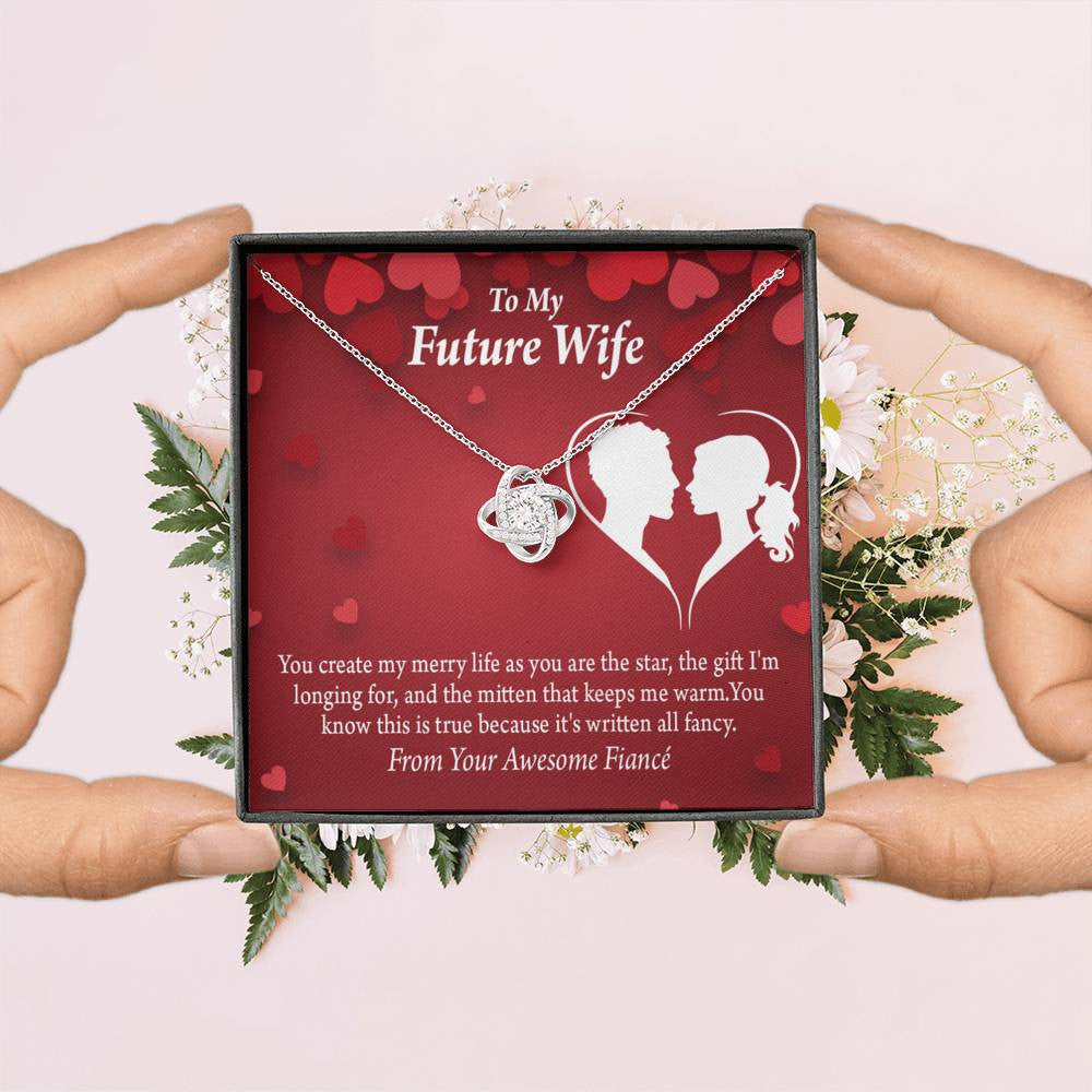 Wife Message Card To My Future Wife Merry Life Love Knot Pendant Necklace Stainless Steel W Cz Stone - Luxury Love Knot Necklace Meanful Gift Idea For Her/Him