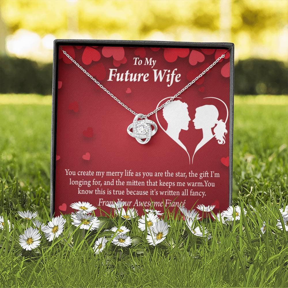 Wife Message Card To My Future Wife Merry Life Love Knot Pendant Necklace Stainless Steel W Cz Stone - Luxury Love Knot Necklace Meanful Gift Idea For Her/Him