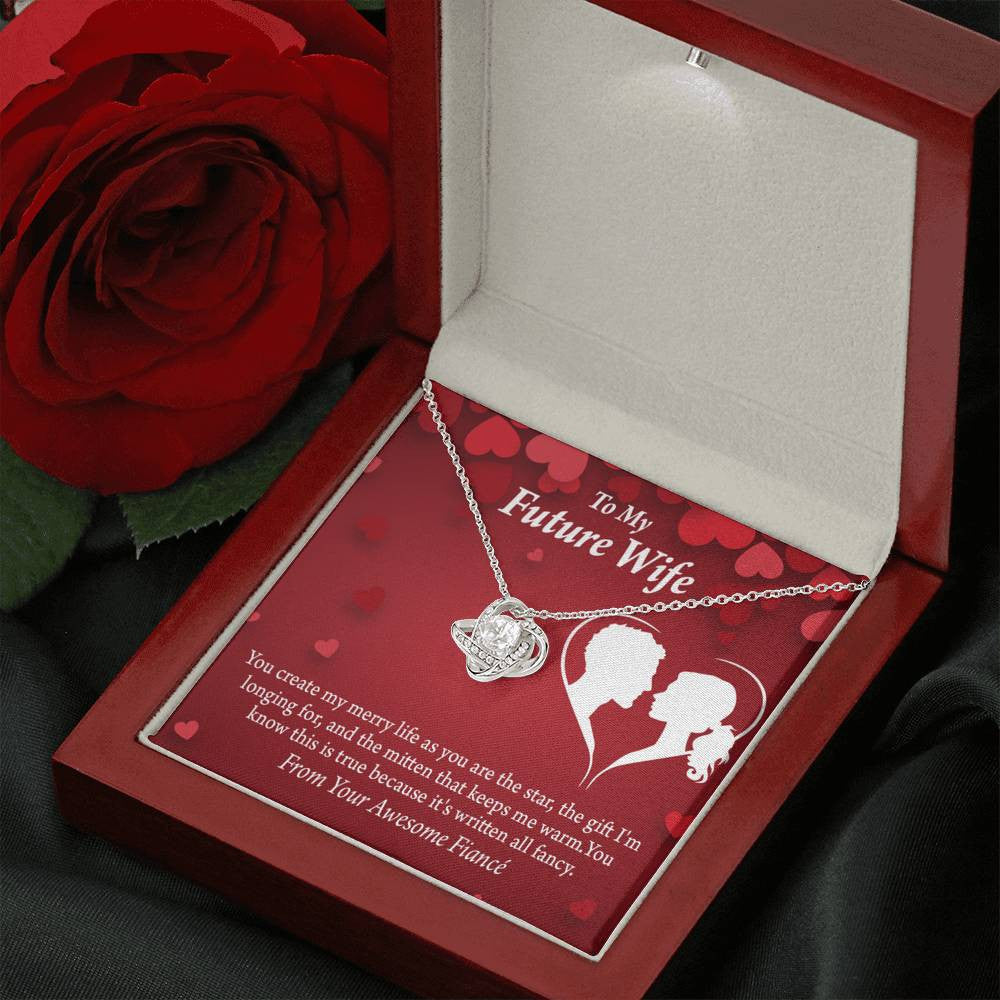 Wife Message Card To My Future Wife Merry Life Love Knot Pendant Necklace Stainless Steel W Cz Stone - Luxury Love Knot Necklace Meanful Gift Idea For Her/Him