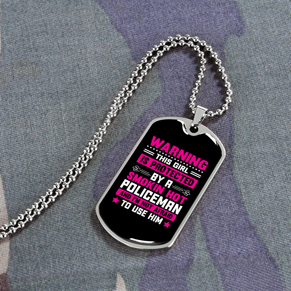 To My Girlfriend Smokin Hot Policeman Pink Necklace Stainless Steel or 18k Gold Dog Tag 24" Chain - Luxury Love Messages Dog Tag Gifts For Man, Woman