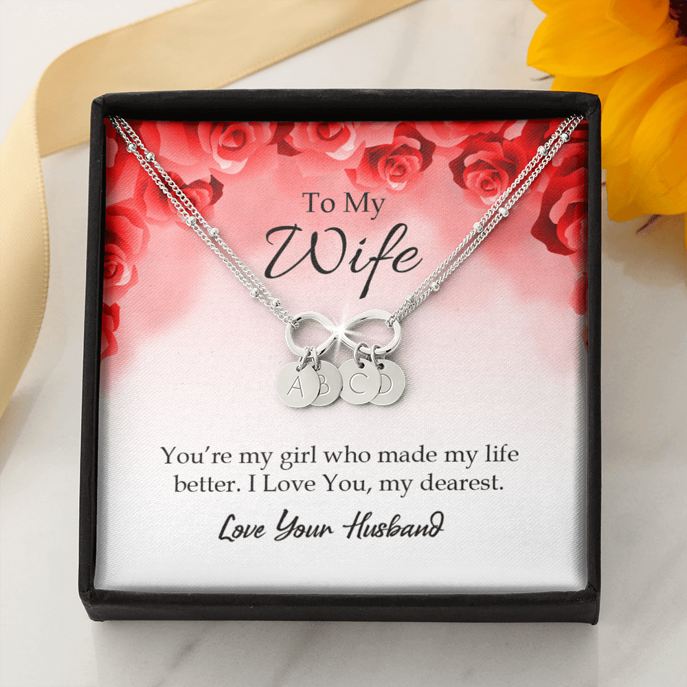 To My Wife You're My Girl Infinity Bracelet With Initial Charms - Infinity Bracelet