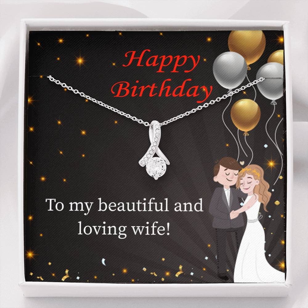 Birthday Gift For Wife Beautiful And Loving Wife Eternity Ribbon Stone Pendant 14K White Gold Stainless Steel Jewelry Gift - Alluring Beauty Necklace Gift For Her