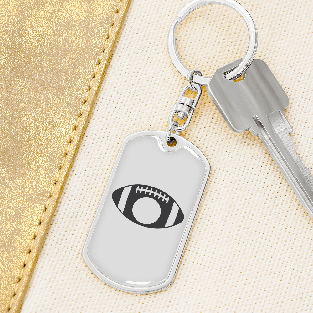 To My Wife Footbal Plain Monogram Keychain Stainless Steel or 18k Gold Dog Tag Keyring - Dog Tag with Swivel Keychain