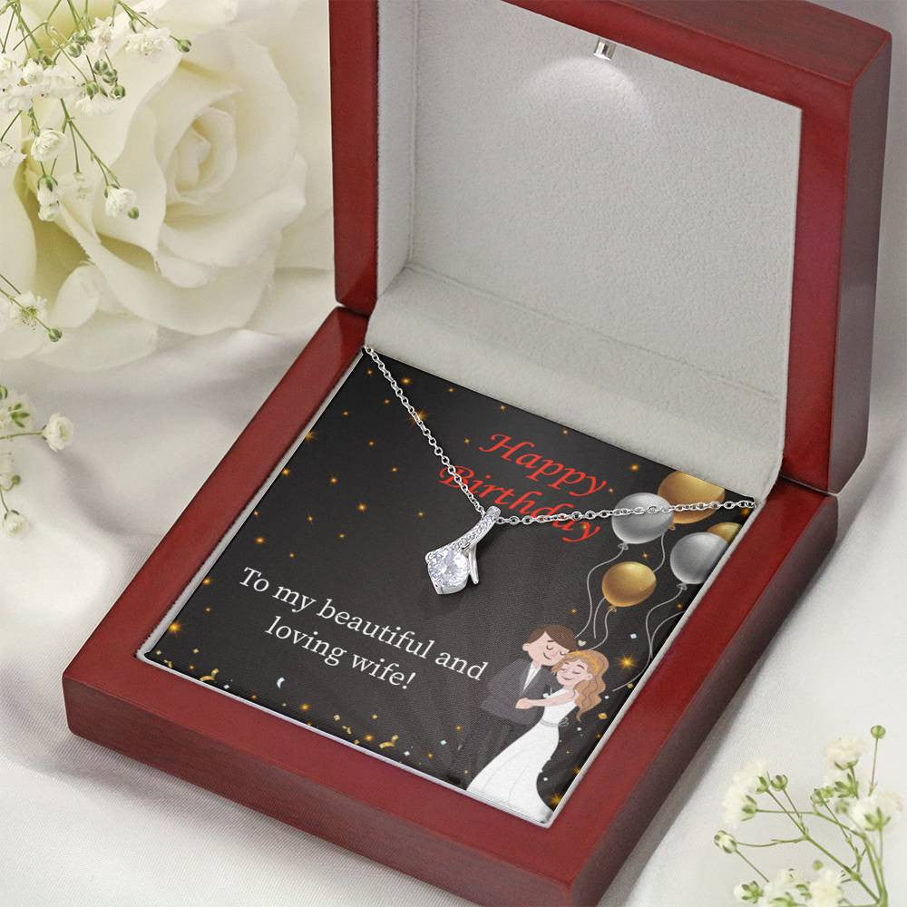Birthday Gift For Wife Beautiful And Loving Wife Eternity Ribbon Stone Pendant 14K White Gold Stainless Steel Jewelry Gift - Alluring Beauty Necklace Gift For Her