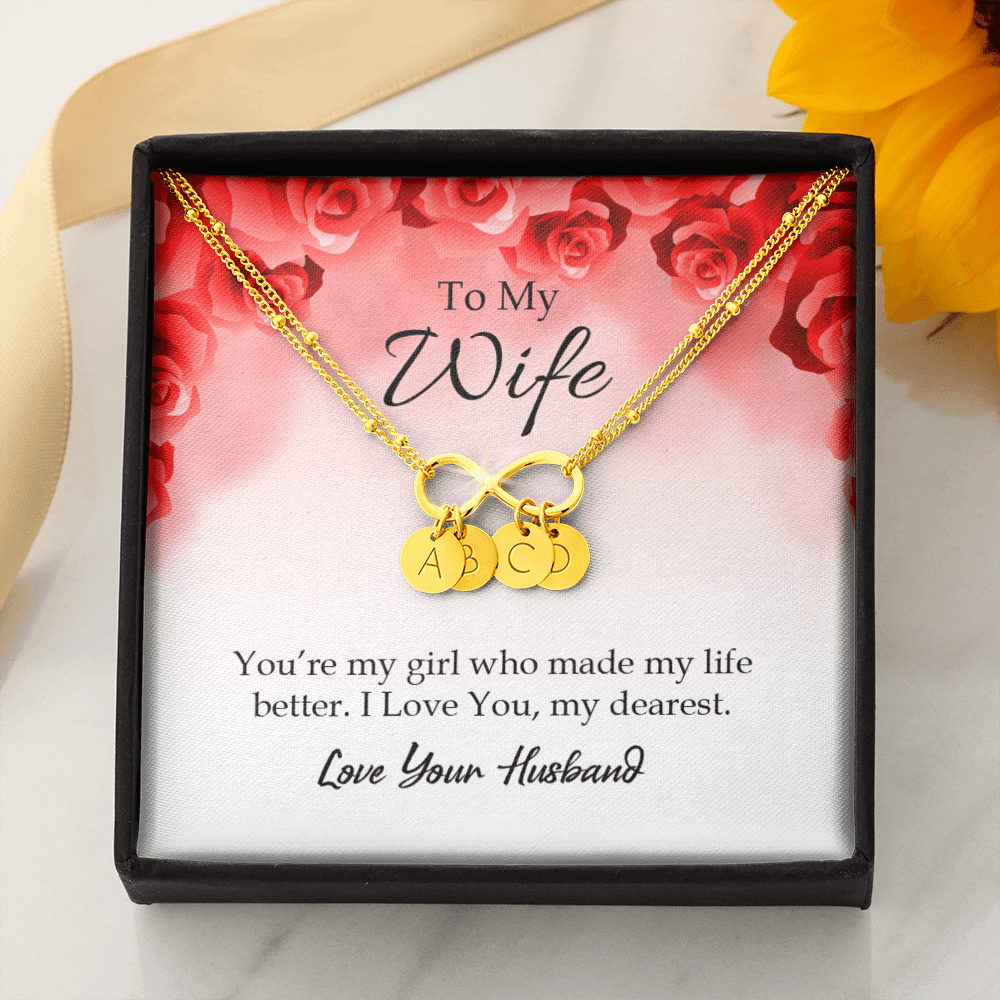 To My Wife You're My Girl Infinity Bracelet With Initial Charms - Infinity Bracelet