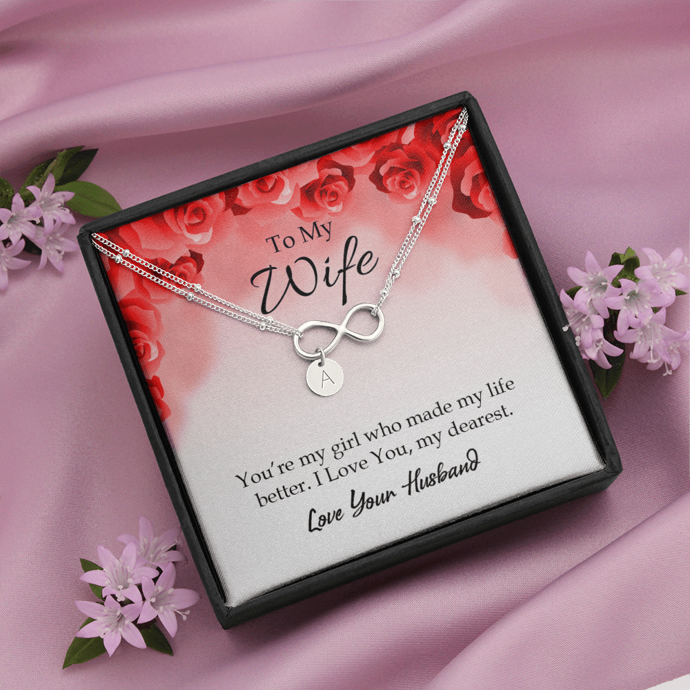 To My Wife You're My Girl Infinity Bracelet With Initial Charms - Infinity Bracelet
