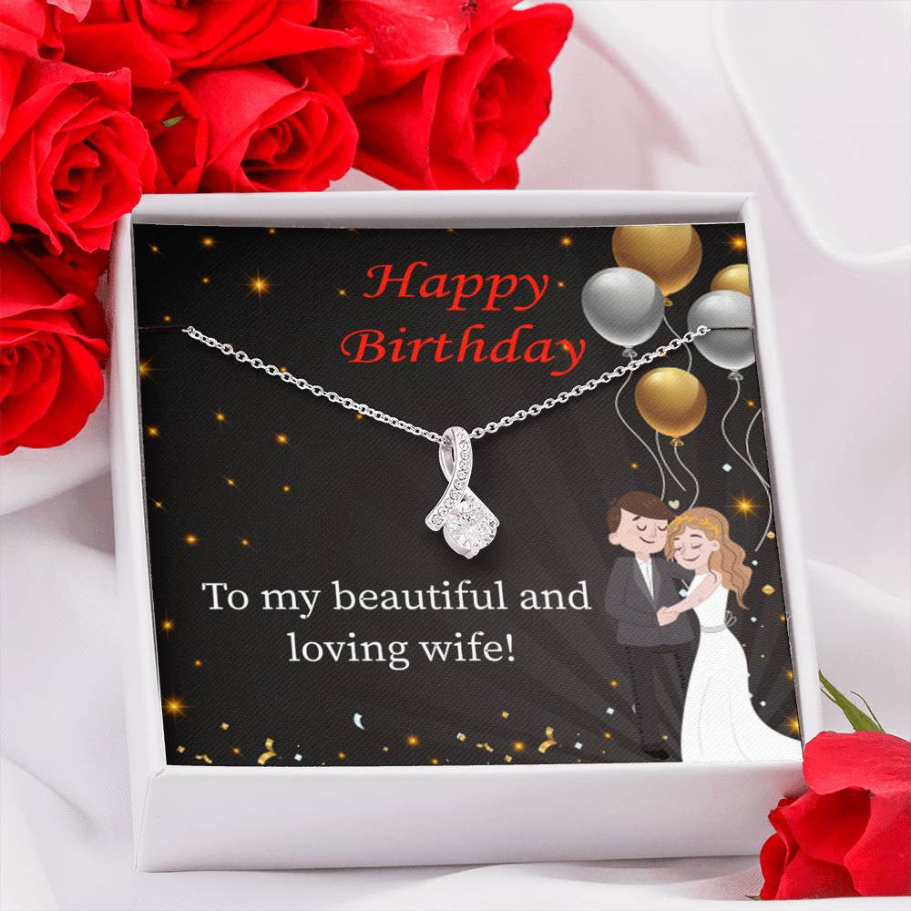 Birthday Gift For Wife Beautiful And Loving Wife Eternity Ribbon Stone Pendant 14K White Gold Stainless Steel Jewelry Gift - Alluring Beauty Necklace Gift For Her