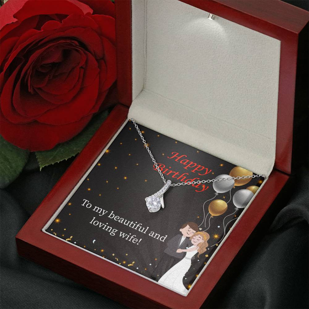 Birthday Gift For Wife Beautiful And Loving Wife Eternity Ribbon Stone Pendant 14K White Gold Stainless Steel Jewelry Gift - Alluring Beauty Necklace Gift For Her