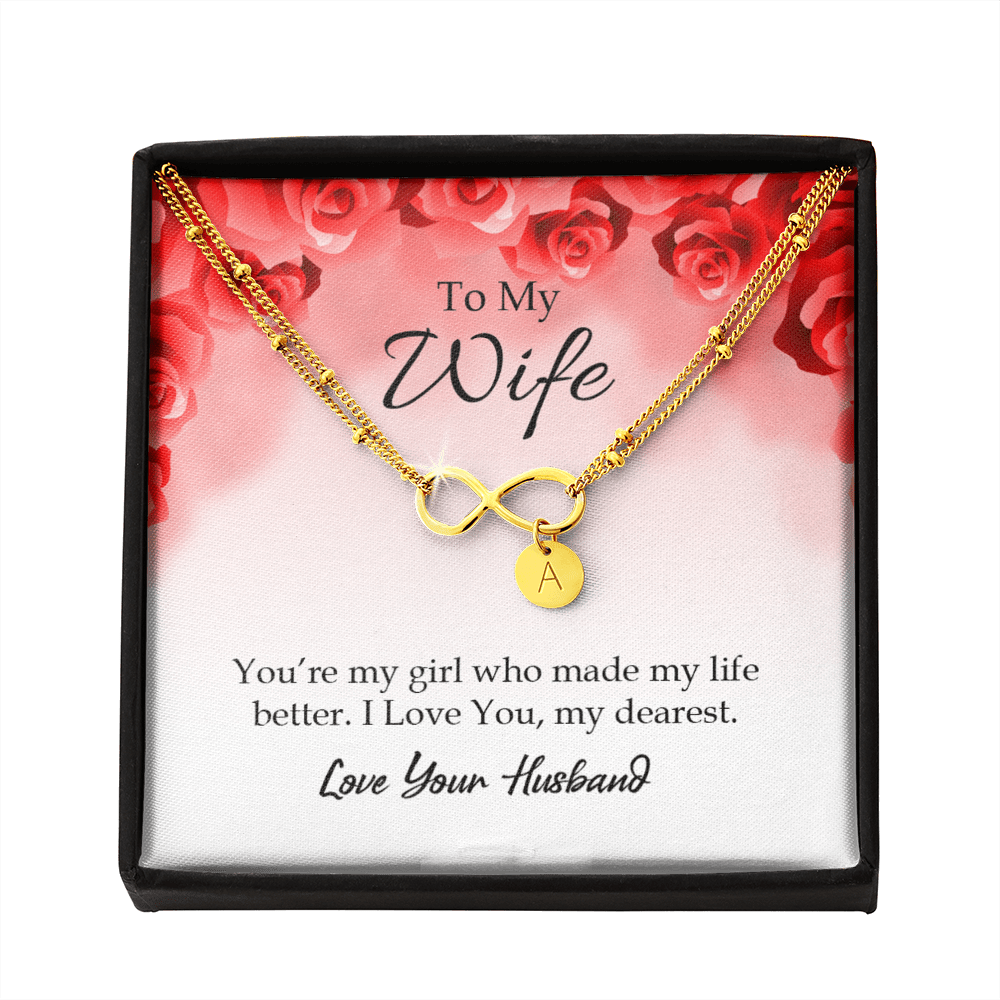 To My Wife You're My Girl Infinity Bracelet With Initial Charms - Infinity Bracelet