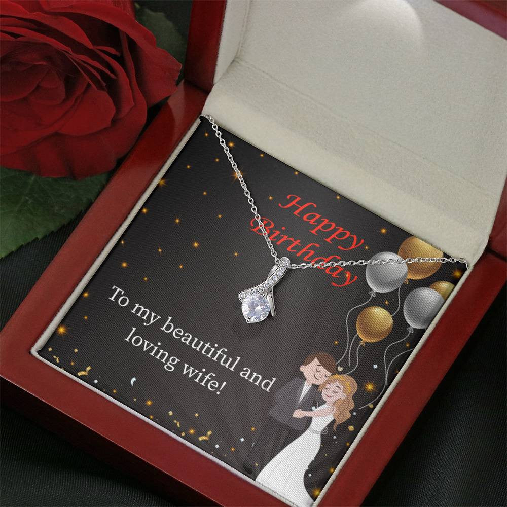 Birthday Gift For Wife Beautiful And Loving Wife Eternity Ribbon Stone Pendant 14K White Gold Stainless Steel Jewelry Gift - Alluring Beauty Necklace Gift For Her