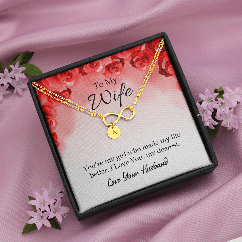 To My Wife You're My Girl Infinity Bracelet With Initial Charms - Infinity Bracelet