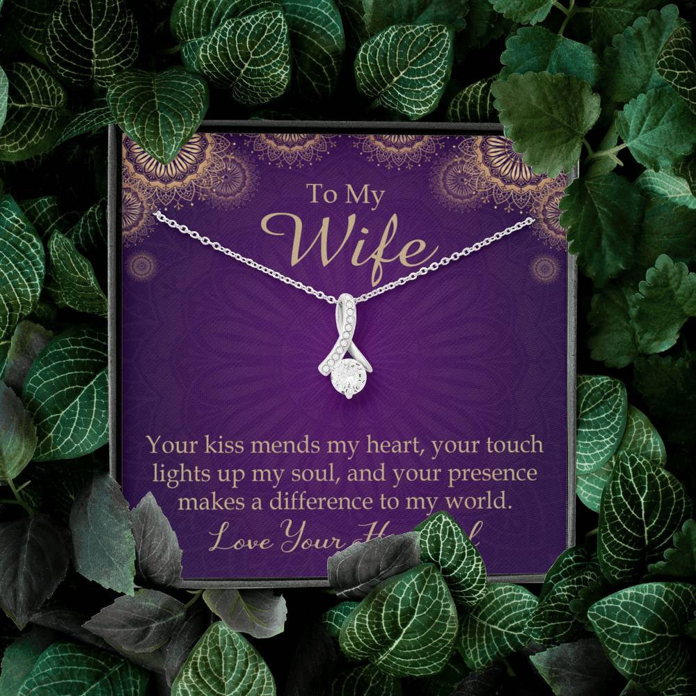 Wife Gift Your Kiss Mends My Heart Eternity Ribbon Stone Pendant 14K White Gold Stainless Steel Jewelry Gift - Alluring Beauty Necklace Gift For Her