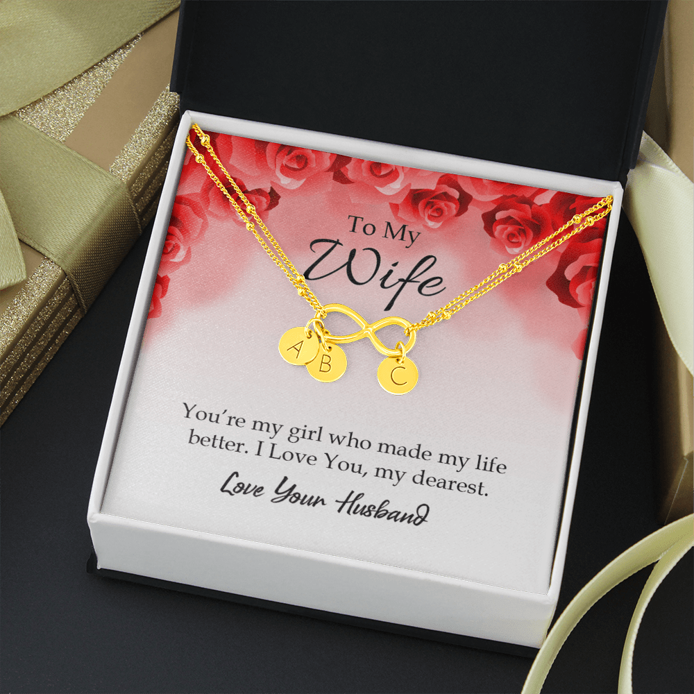 To My Wife You're My Girl Infinity Bracelet With Initial Charms - Infinity Bracelet