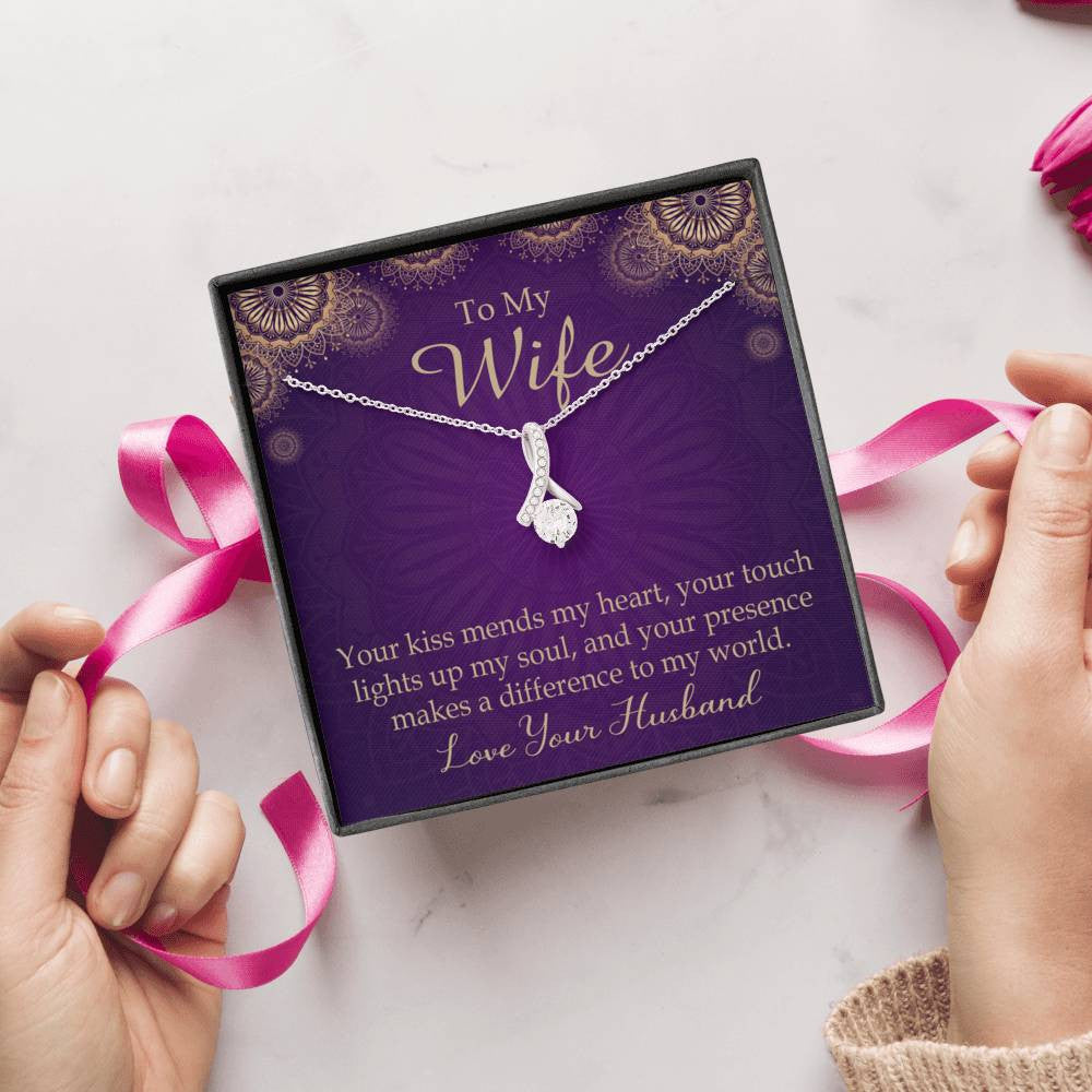 Wife Gift Your Kiss Mends My Heart Eternity Ribbon Stone Pendant 14K White Gold Stainless Steel Jewelry Gift - Alluring Beauty Necklace Gift For Her