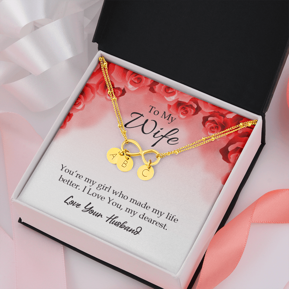 To My Wife You're My Girl Infinity Bracelet With Initial Charms - Infinity Bracelet