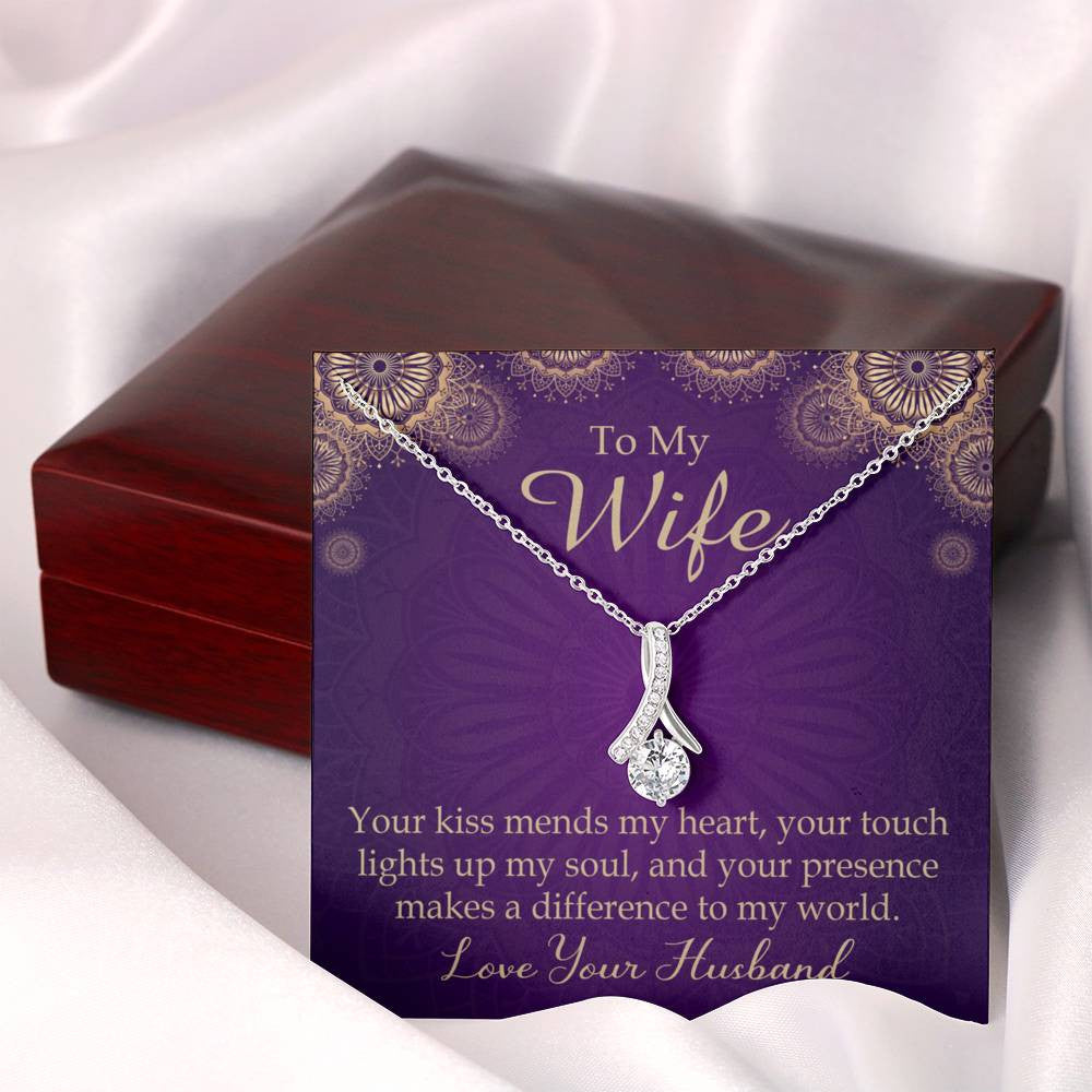 Wife Gift Your Kiss Mends My Heart Eternity Ribbon Stone Pendant 14K White Gold Stainless Steel Jewelry Gift - Alluring Beauty Necklace Gift For Her