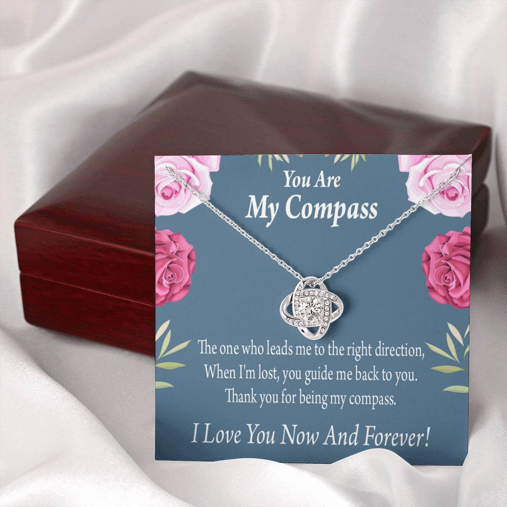To My Wife Girlfriend You Are My Compass Love Knot Pendant Necklace Stainless Steel W Cz Stone - Luxury Love Knot Necklace Meanful Gift Idea For Her/Him