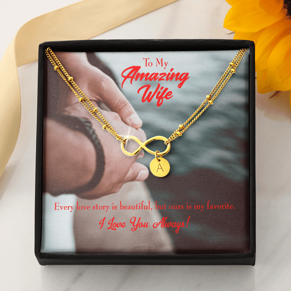 To My Wife Beautiful Love Story Infinity Bracelet With Initial Charms - Infinity Bracelet