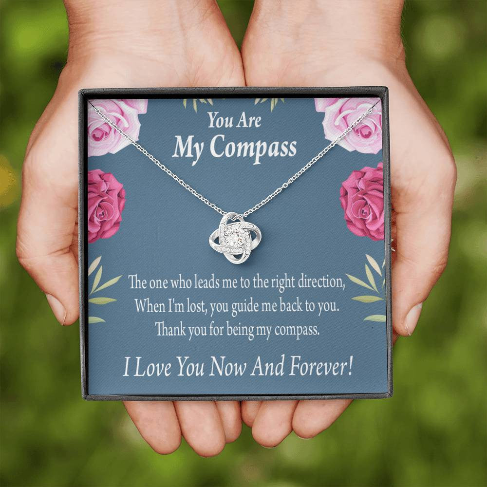 To My Wife Girlfriend You Are My Compass Love Knot Pendant Necklace Stainless Steel W Cz Stone - Luxury Love Knot Necklace Meanful Gift Idea For Her/Him
