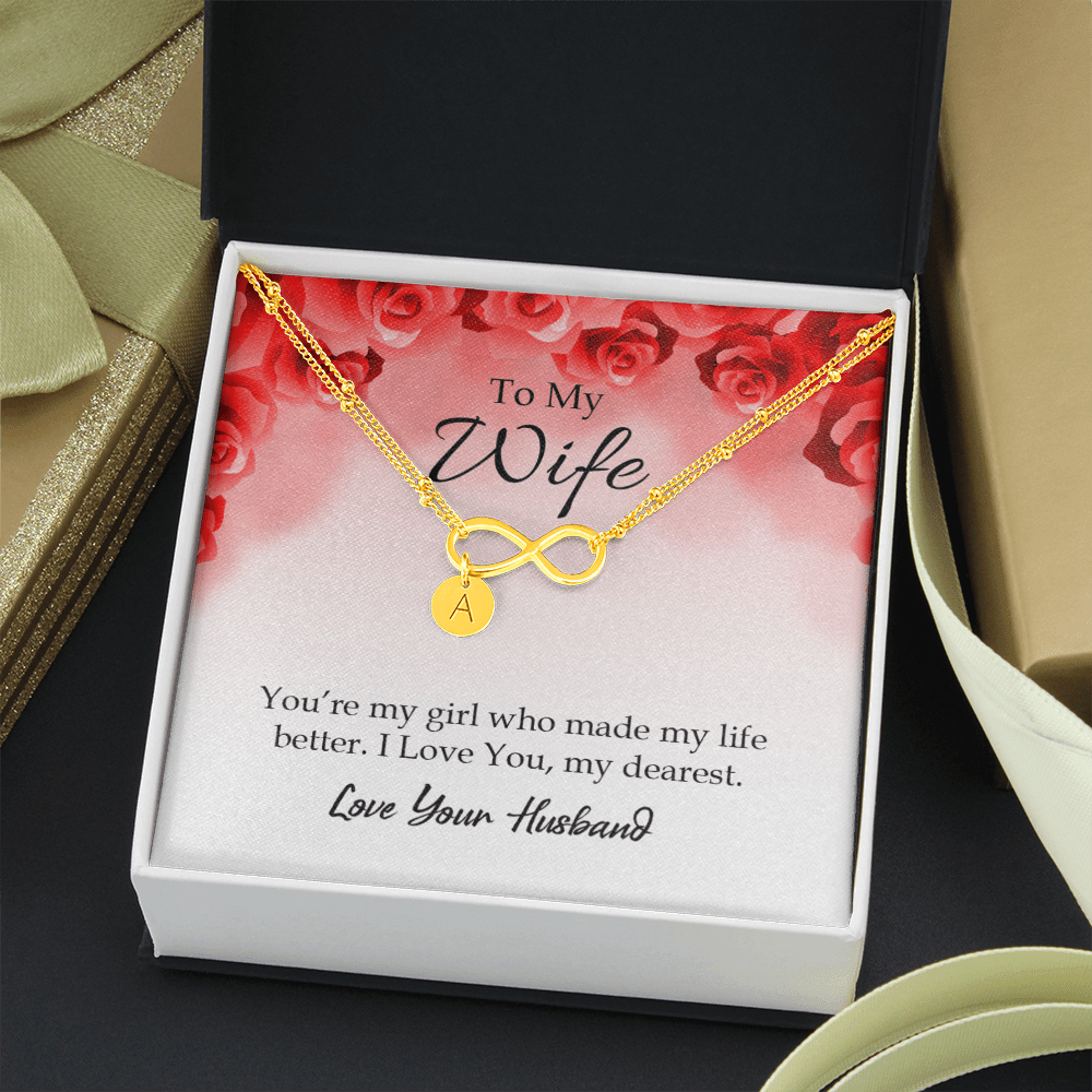 To My Wife You're My Girl Infinity Bracelet With Initial Charms - Infinity Bracelet