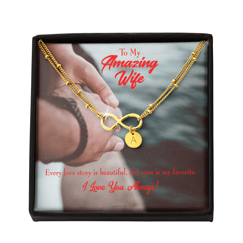 To My Wife Beautiful Love Story Infinity Bracelet With Initial Charms - Infinity Bracelet