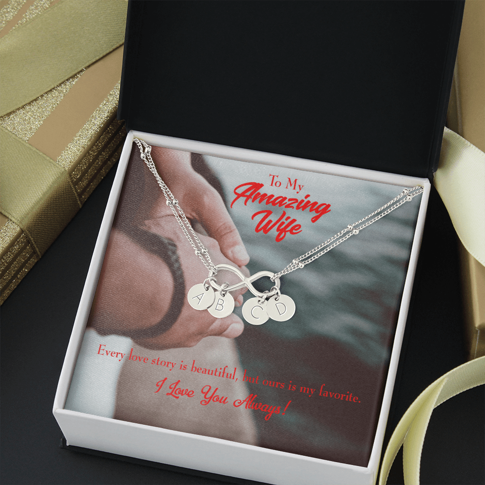 To My Wife Beautiful Love Story Infinity Bracelet With Initial Charms - Infinity Bracelet