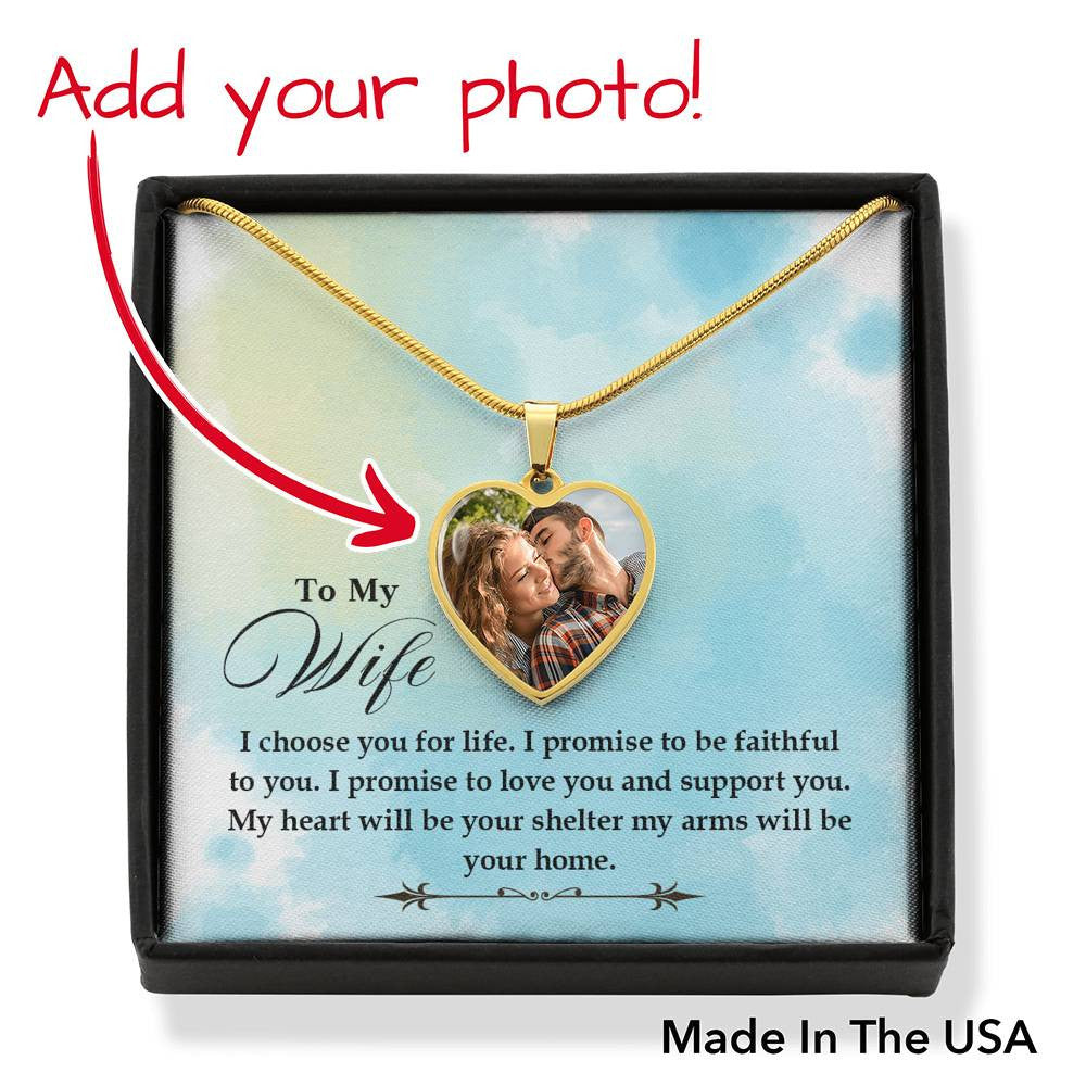 Personalized To My Wife I Choose You Stainless Steel or 18k Gold Heart Pendant Necklace Jewelry Gift - Photo Upload Cards