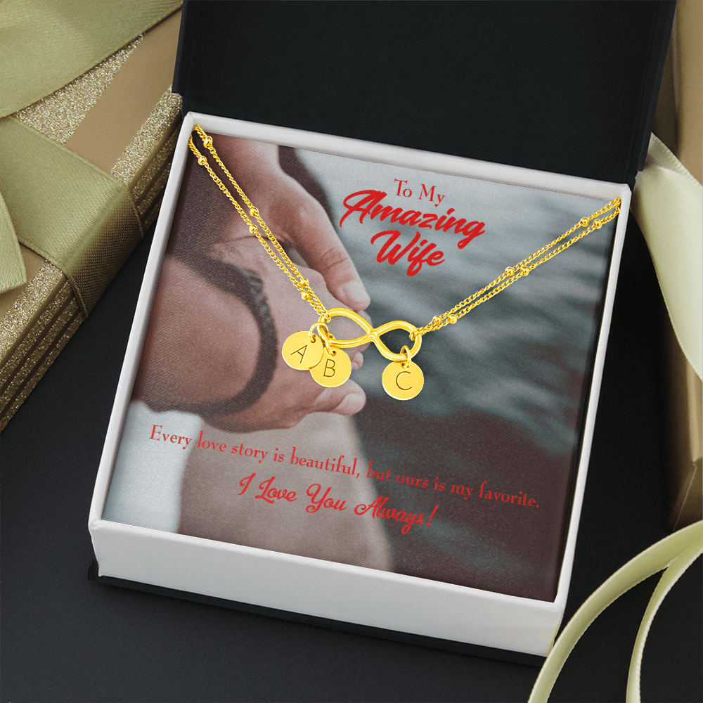 To My Wife Beautiful Love Story Infinity Bracelet With Initial Charms - Infinity Bracelet