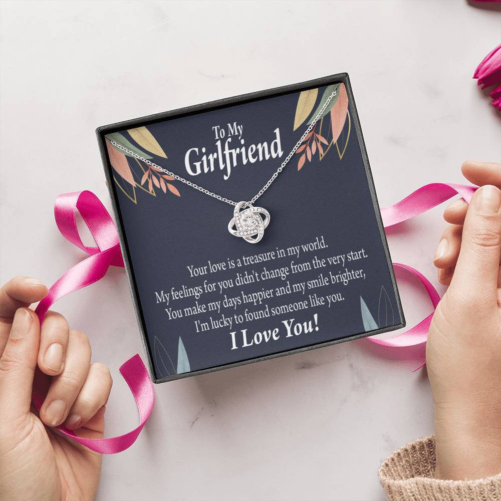 To My Girlfriend You Are My Treasure Love Knot Pendant Necklace Stainless Steel W Cz Stone - Luxury Love Knot Necklace Meanful Gift Idea For Her/Him
