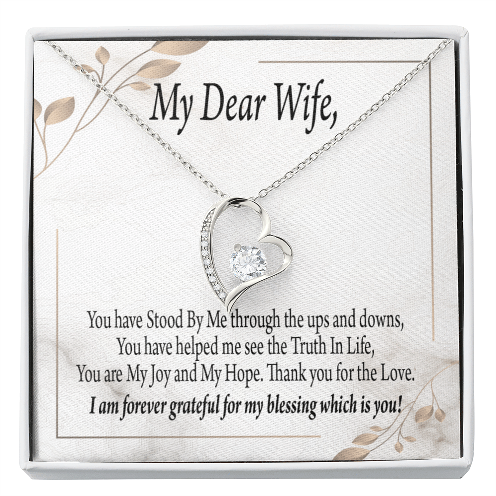 Gift To Wife My Dear Wife Forever Love Necklace Cz Heart Pendant Stainless Steel or 18k Gold - Forever Love Necklace Gift Idea For Woman