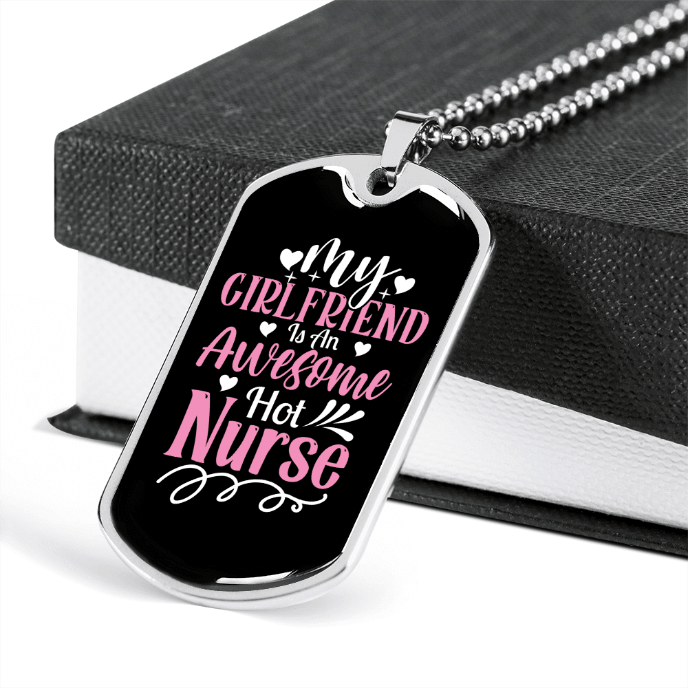 To My Girlfriend Awesome Nurse Girlfriend Necklace Stainless Steel or 18k Gold Dog Tag 24" Chain - Luxury Love Messages Dog Tag Gifts For Man, Woman