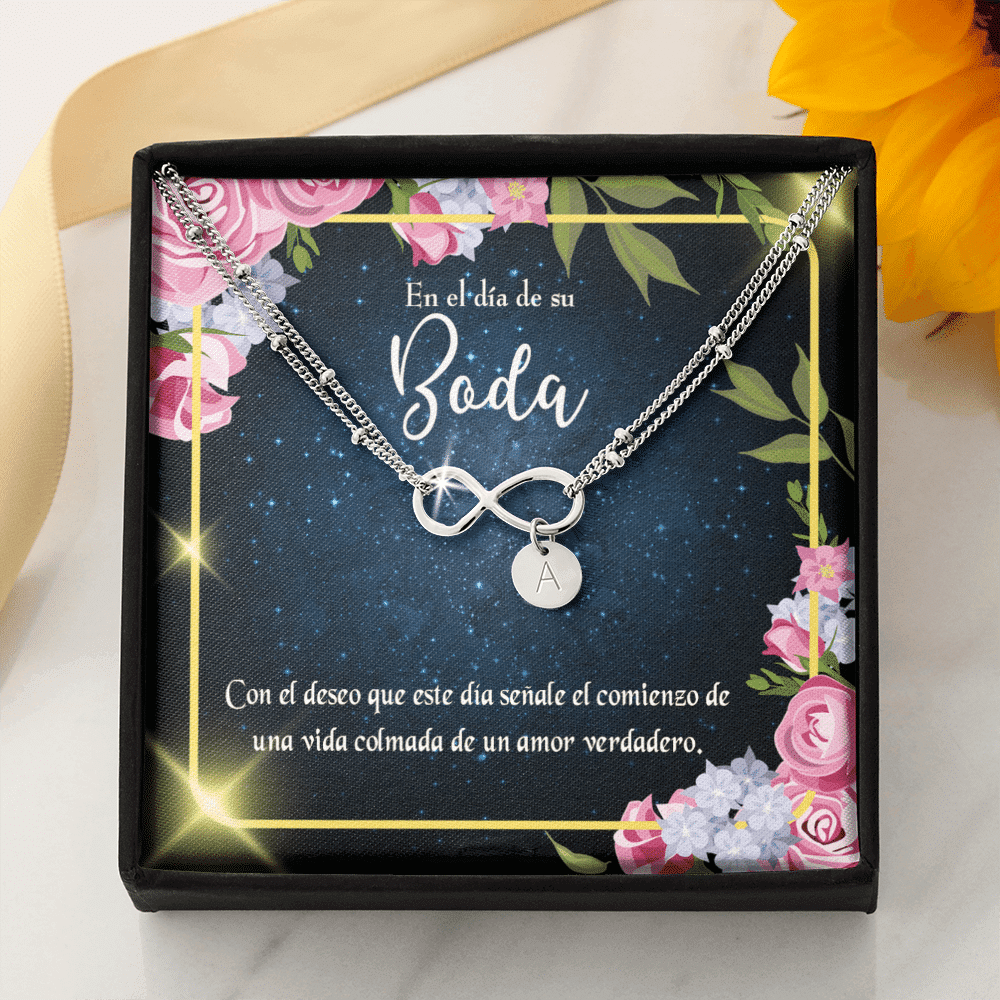 To My Wife En El D�a De Su Boda Infinity Bracelet With Initial Charms - Infinity Bracelet