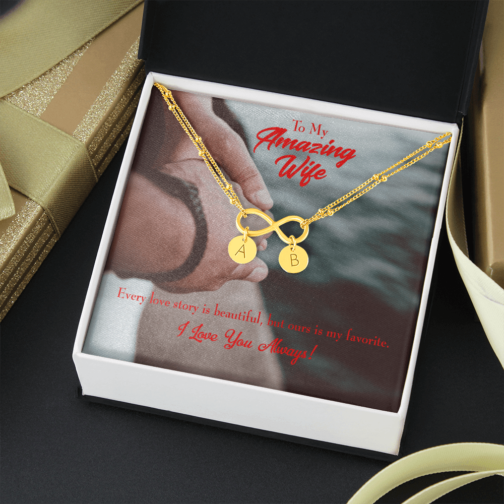 To My Wife Beautiful Love Story Infinity Bracelet With Initial Charms - Infinity Bracelet