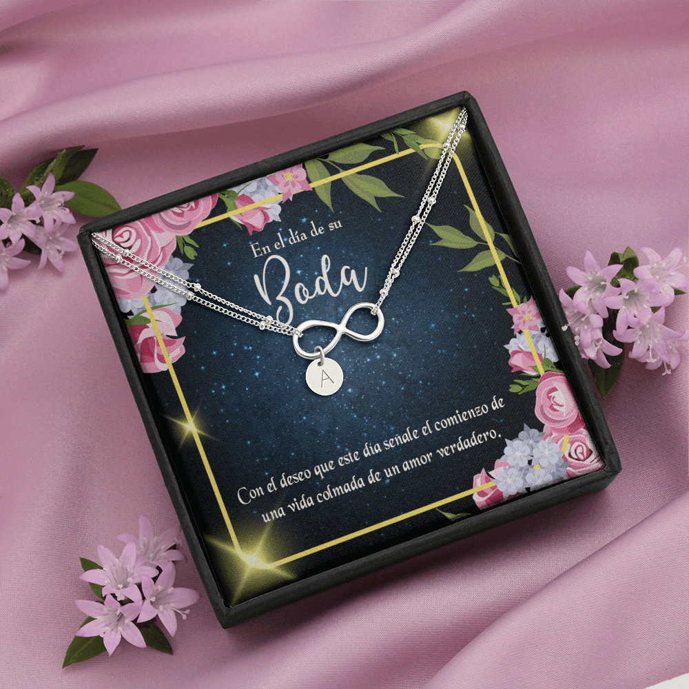 To My Wife En El D�a De Su Boda Infinity Bracelet With Initial Charms - Infinity Bracelet