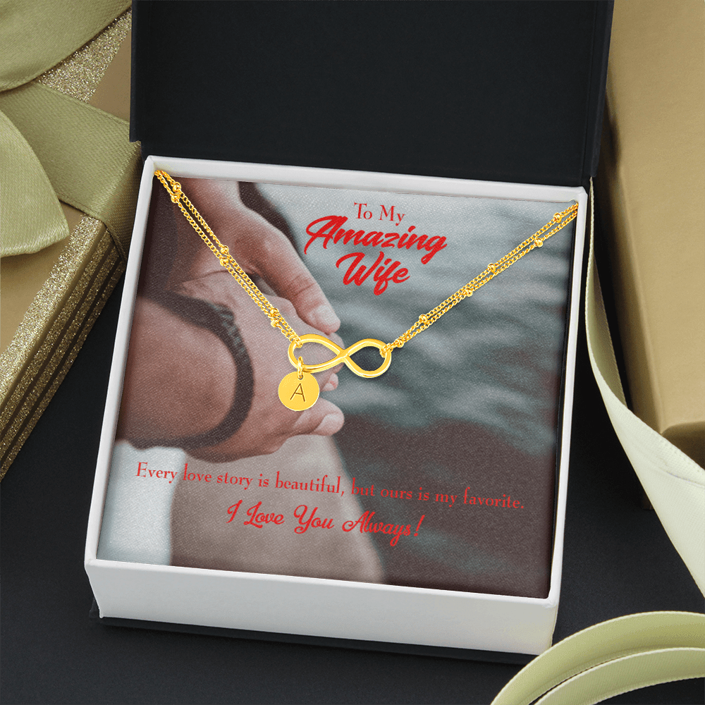 To My Wife Beautiful Love Story Infinity Bracelet With Initial Charms - Infinity Bracelet