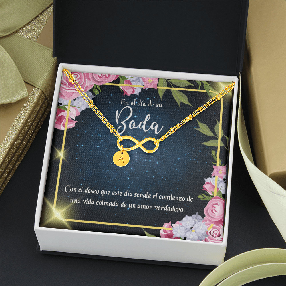 To My Wife En El D�a De Su Boda Infinity Bracelet With Initial Charms - Infinity Bracelet