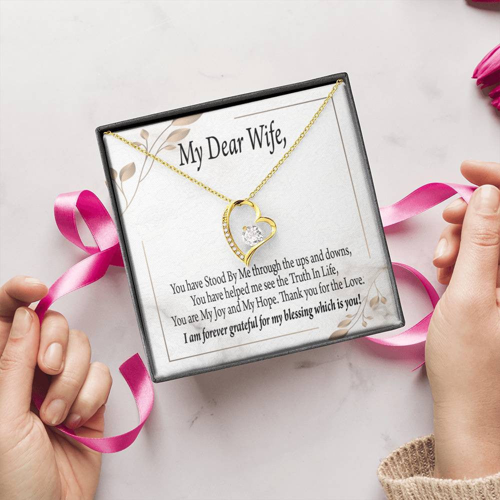 Gift To Wife My Dear Wife Forever Love Necklace Cz Heart Pendant Stainless Steel or 18k Gold - Forever Love Necklace Gift Idea For Woman