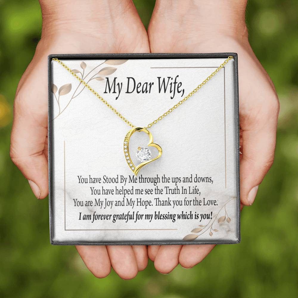 Gift To Wife My Dear Wife Forever Love Necklace Cz Heart Pendant Stainless Steel or 18k Gold - Forever Love Necklace Gift Idea For Woman