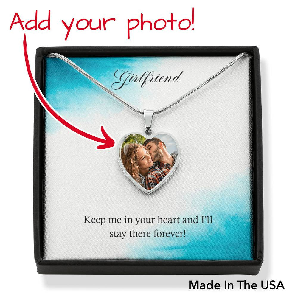 Personalized To My Girlfriend Keep Me In Your Heart Stainless Steel or 18k Gold Heart Pendant Necklace Jewelry Gift - Photo Upload Cards