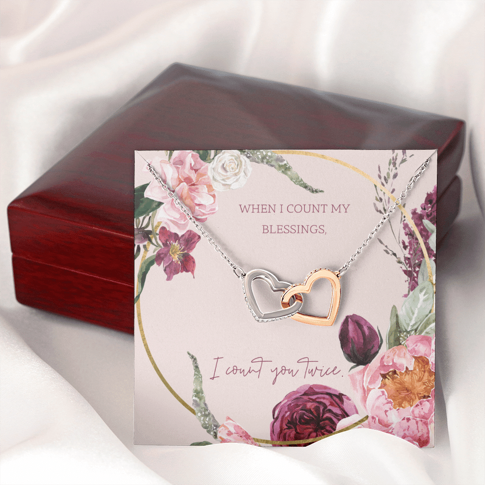 To My Wife I Count You Twice Inseparable Pendant 18k Rose Gold 16� - Interlocking Hearts Necklace