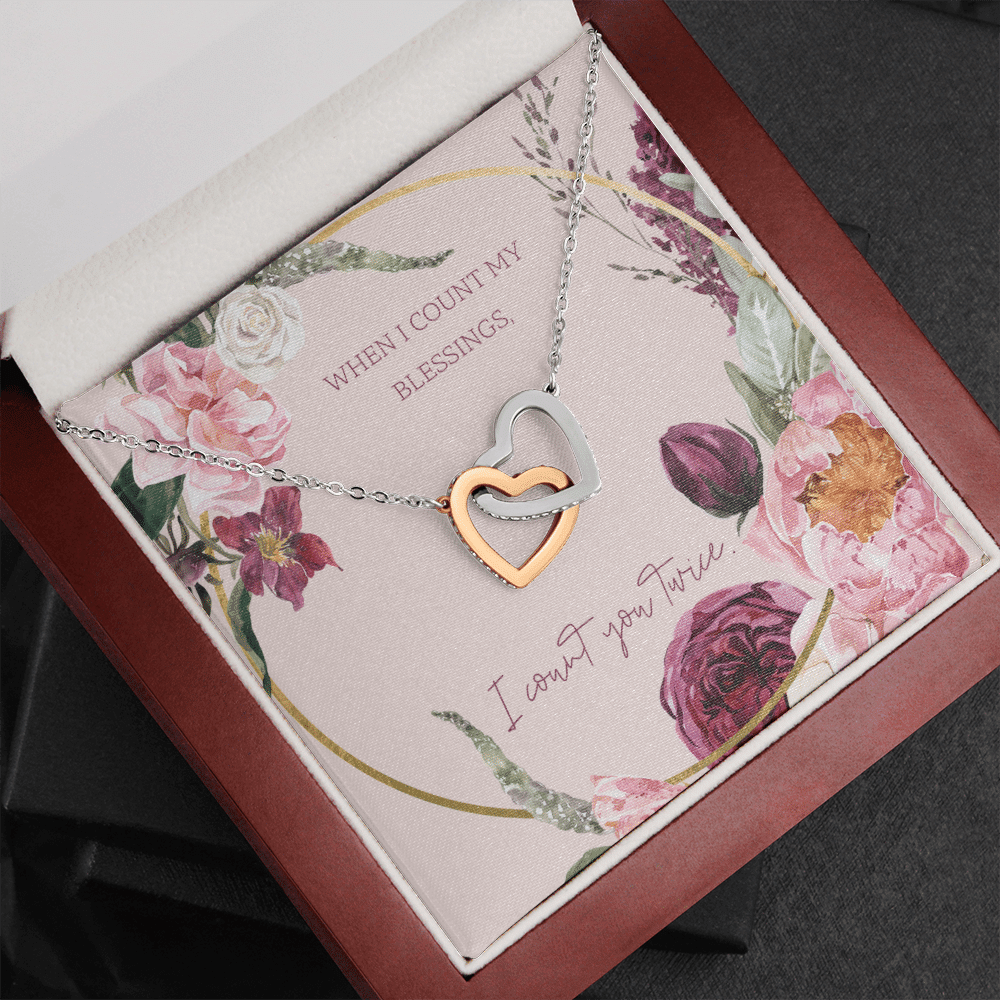 To My Wife I Count You Twice Inseparable Pendant 18k Rose Gold 16� - Interlocking Hearts Necklace