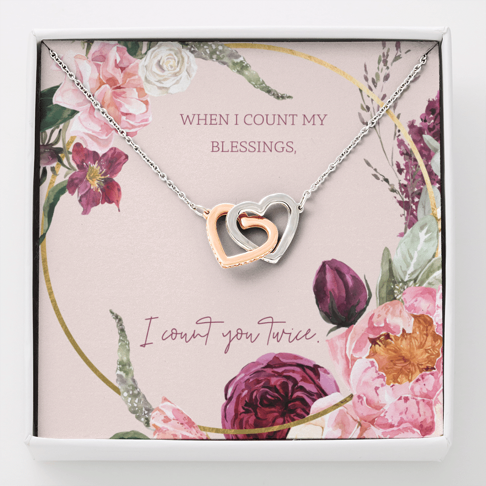 To My Wife I Count You Twice Inseparable Pendant 18k Rose Gold 16� - Interlocking Hearts Necklace