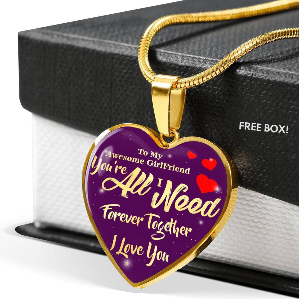 To My Girlfriend Stainless Steel or 18k Gold Heart Pendant Necklace Jewelry Gift - Luxury Heart Pendant Necklace Gift Idea For Her/Him