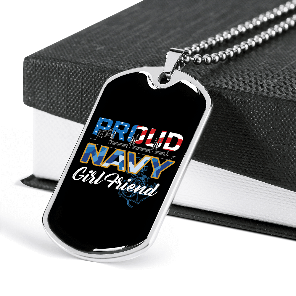 To My Girlfriend Proud Navy Girlfriend Necklace Stainless Steel or 18k Gold Dog Tag 24" Chain - Luxury Love Messages Dog Tag Gifts For Man, Woman